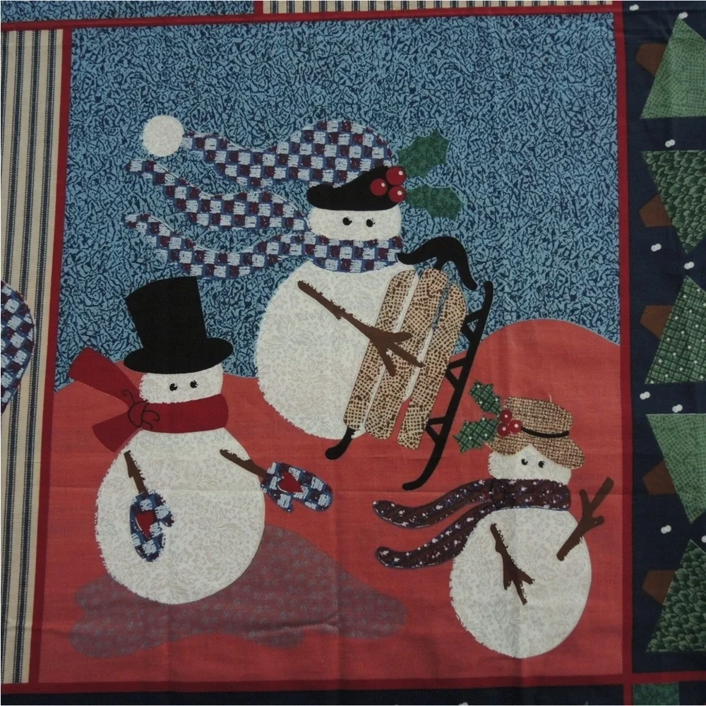 Festive Snowman Holiday Vtg Fabric Quilt wall hanging banner Flag Decor 34